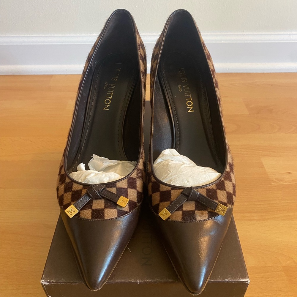 Louis Vuitton vintage checker pony hair and leather pumps